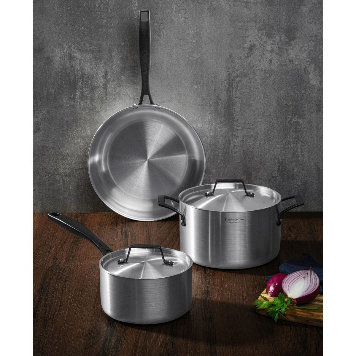 Jogo de Panelas Tramontina Grano Black Aço Inox e Corpo Triplo 4 Peças