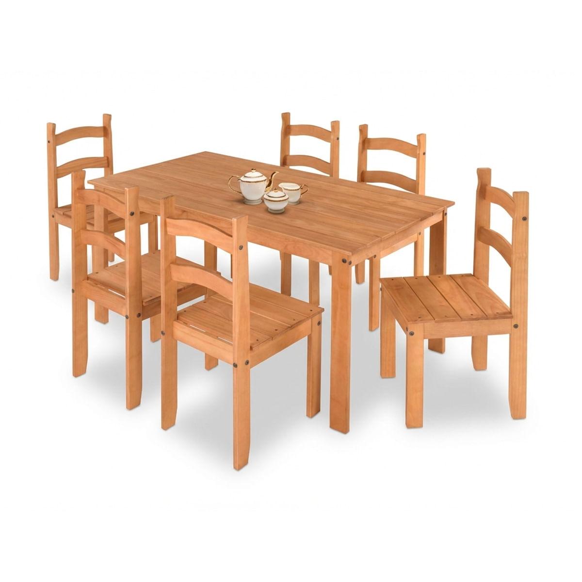 Conjunto Sala de Jantar Mesa 140x74cm com 6 Cadeiras Madeira Amêndoa Marin