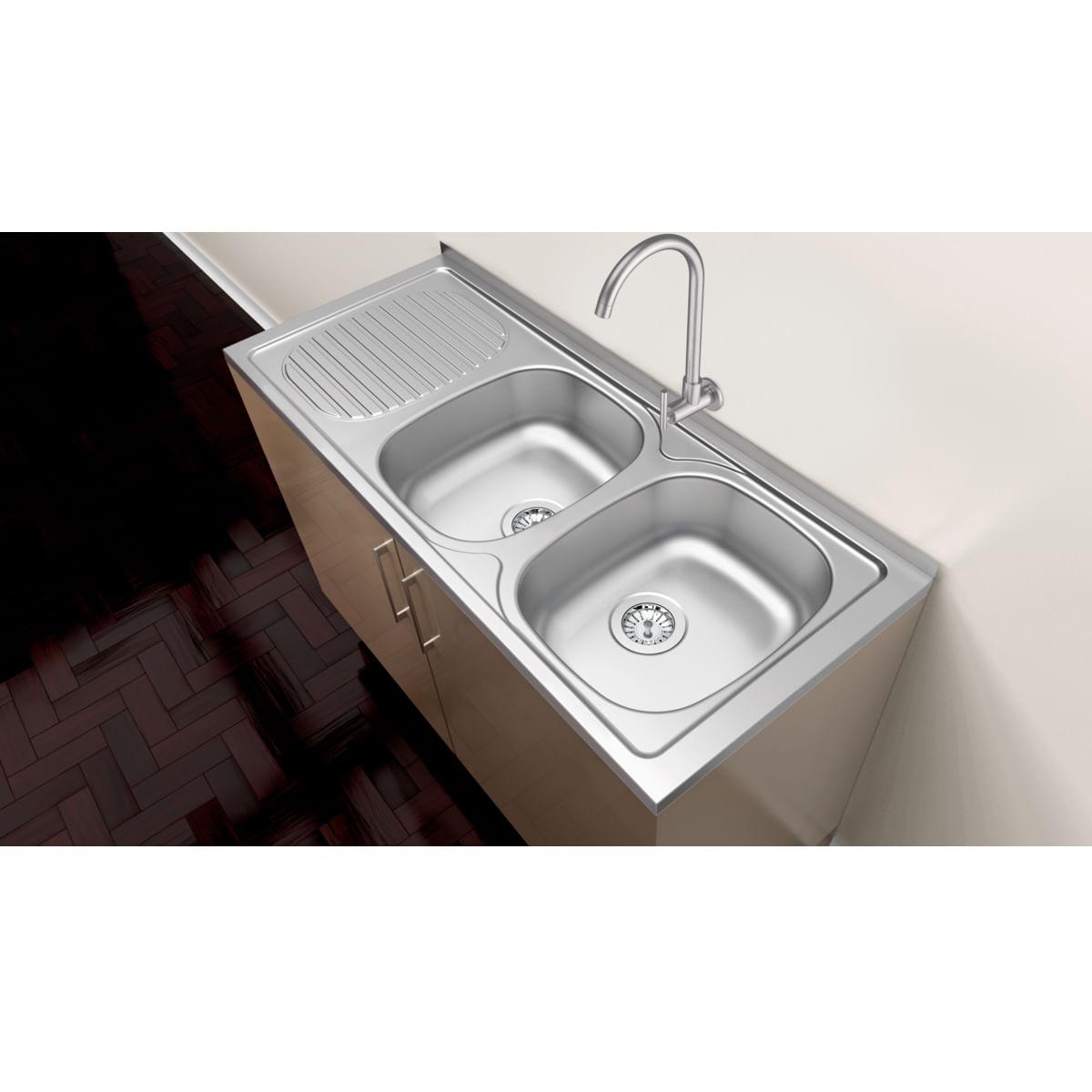 Pia de Apoio Tramontina Stratta 2C 34 DX em Aço Inox 120 x 50 cm com 2 Cubas