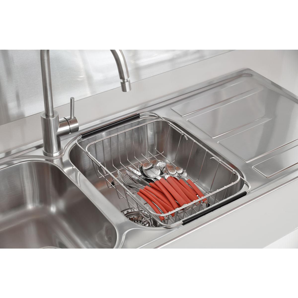 Cesto Aramado Retangular Tramontina em Aço Inox com Alça Regulável para Cubas e Pias 94528030
