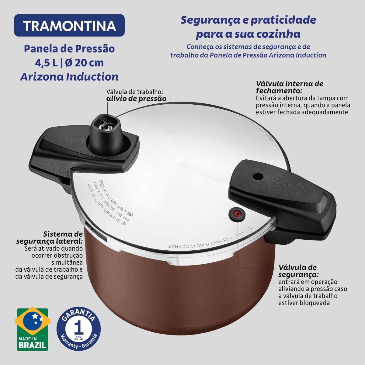 Panela de Pressão Tramontina Arizona Indução Alumínio 20 cm 4,5 L Mocaccino