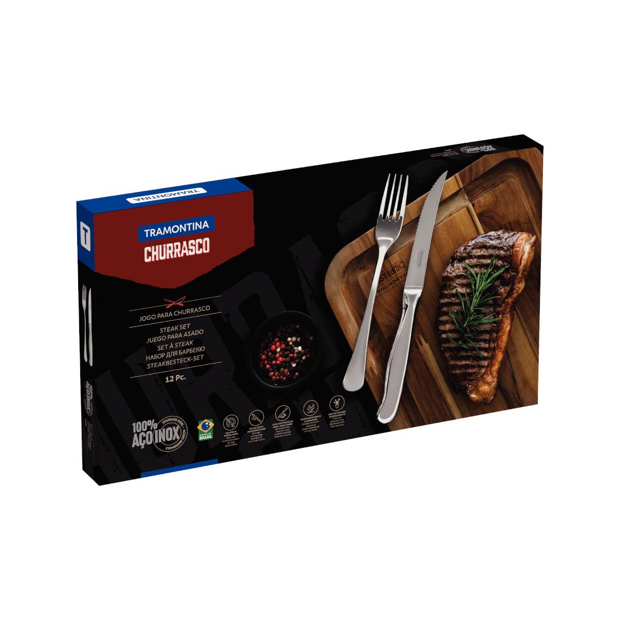 Jogo para Churrasco Tramontina Zurique em Aço Inox Facas Jumbo 12 Peças