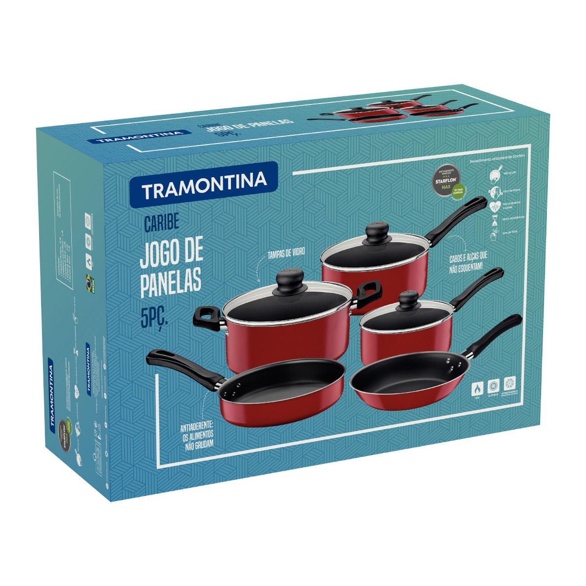 Jogo de Panelas Tramontina Caribe 5 Peças Vermelho Antiaderente Starflon Max