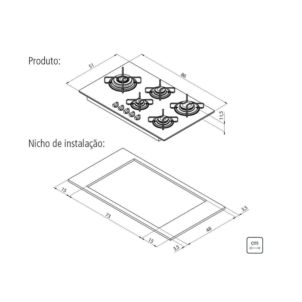Cooktop a Gás Tramontina Penta Side Plus 5GG B Tri 90 em Vidro Temperado Preto