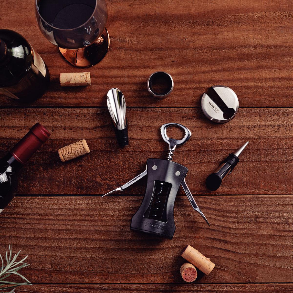 Jogo para Vinhos Tramontina Harmoniza 5 Peças Aço Inox e Polipropileno Preto