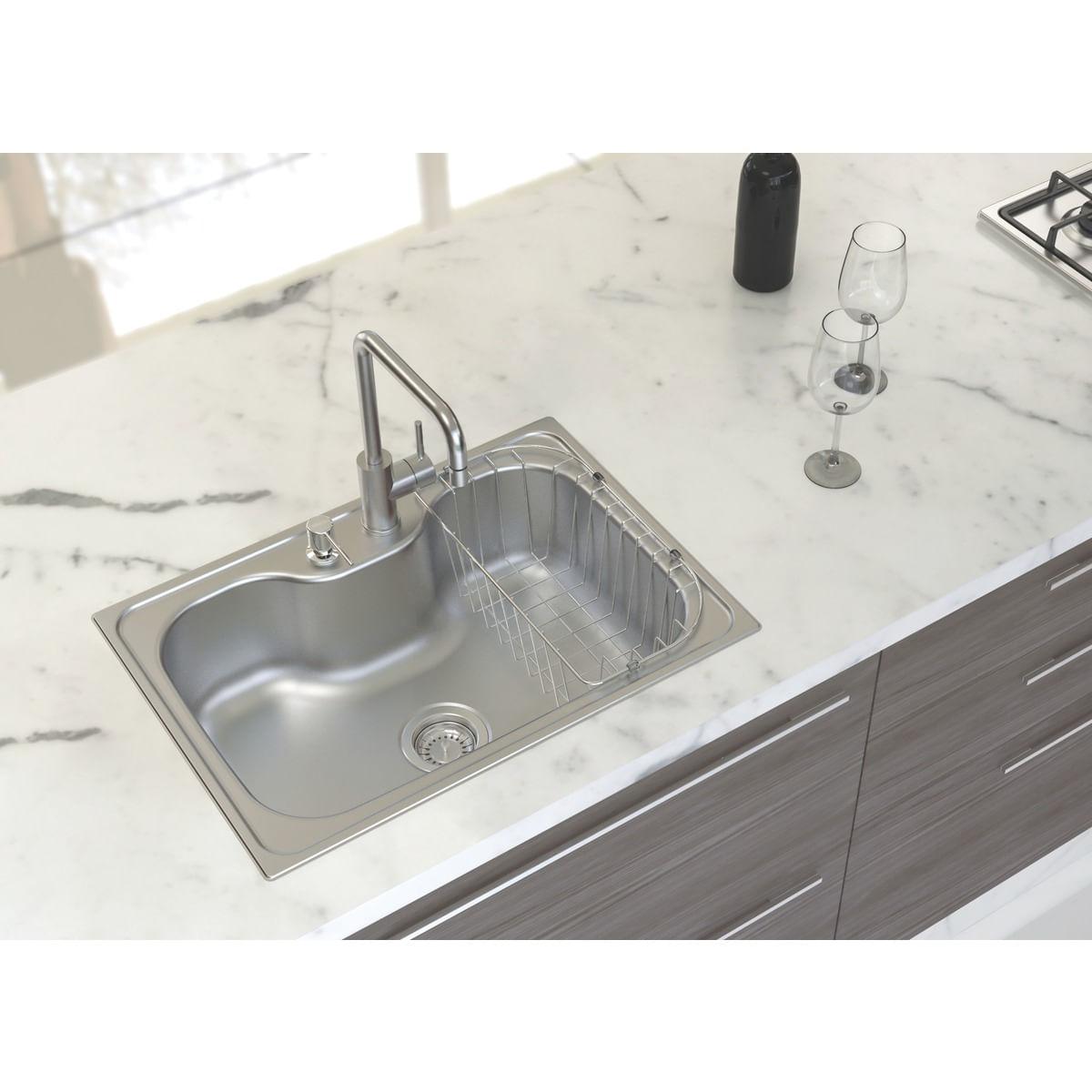 Cuba de Sobrepor Morgana em Aço Inox Acetinado 69x49 cm com Cesta e Dosador de Sabão Tramontina 93806152