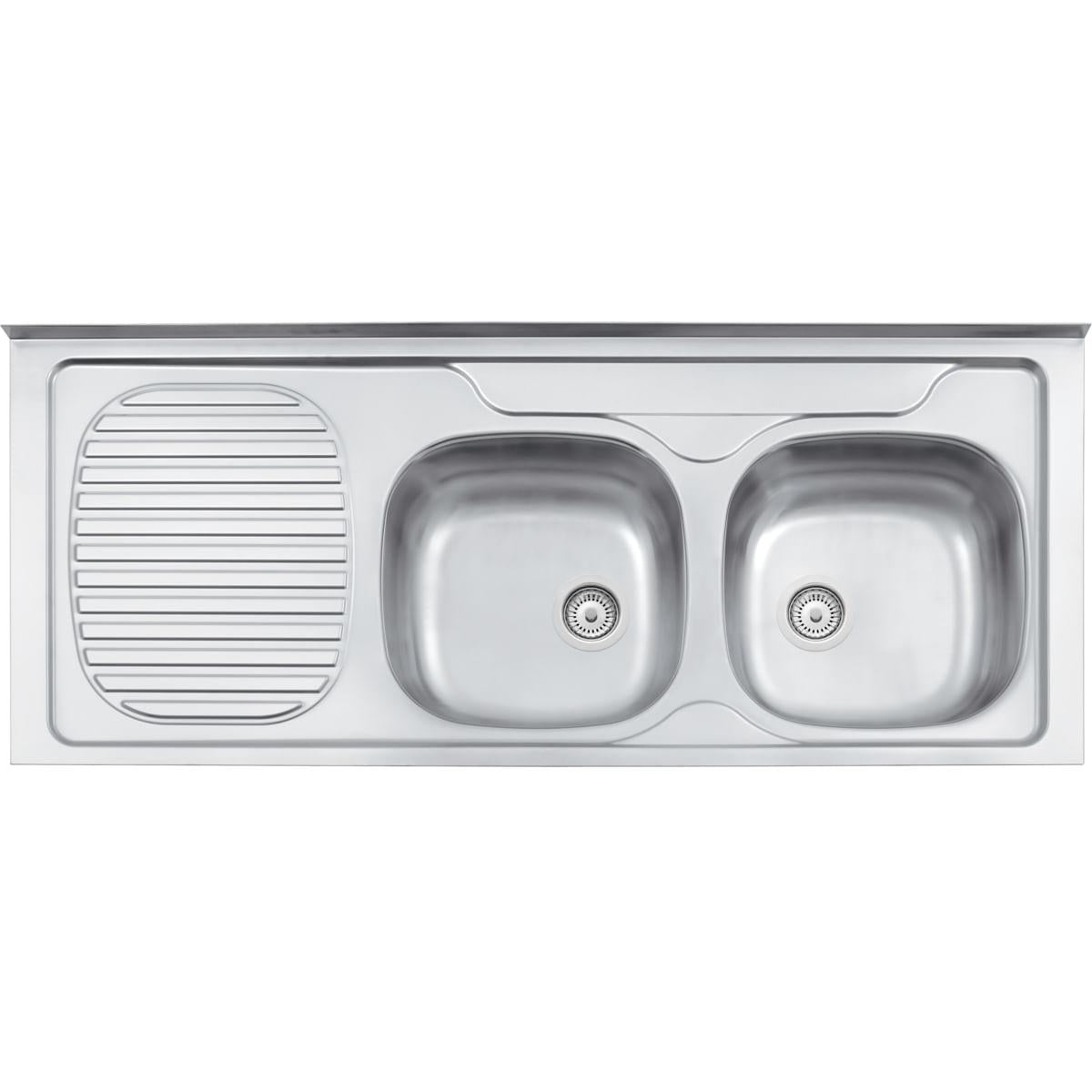 Pia de Apoio Tramontina Stratta 2C 34 FX DX em Aço Inox 120x50 cm com 2 Cubas