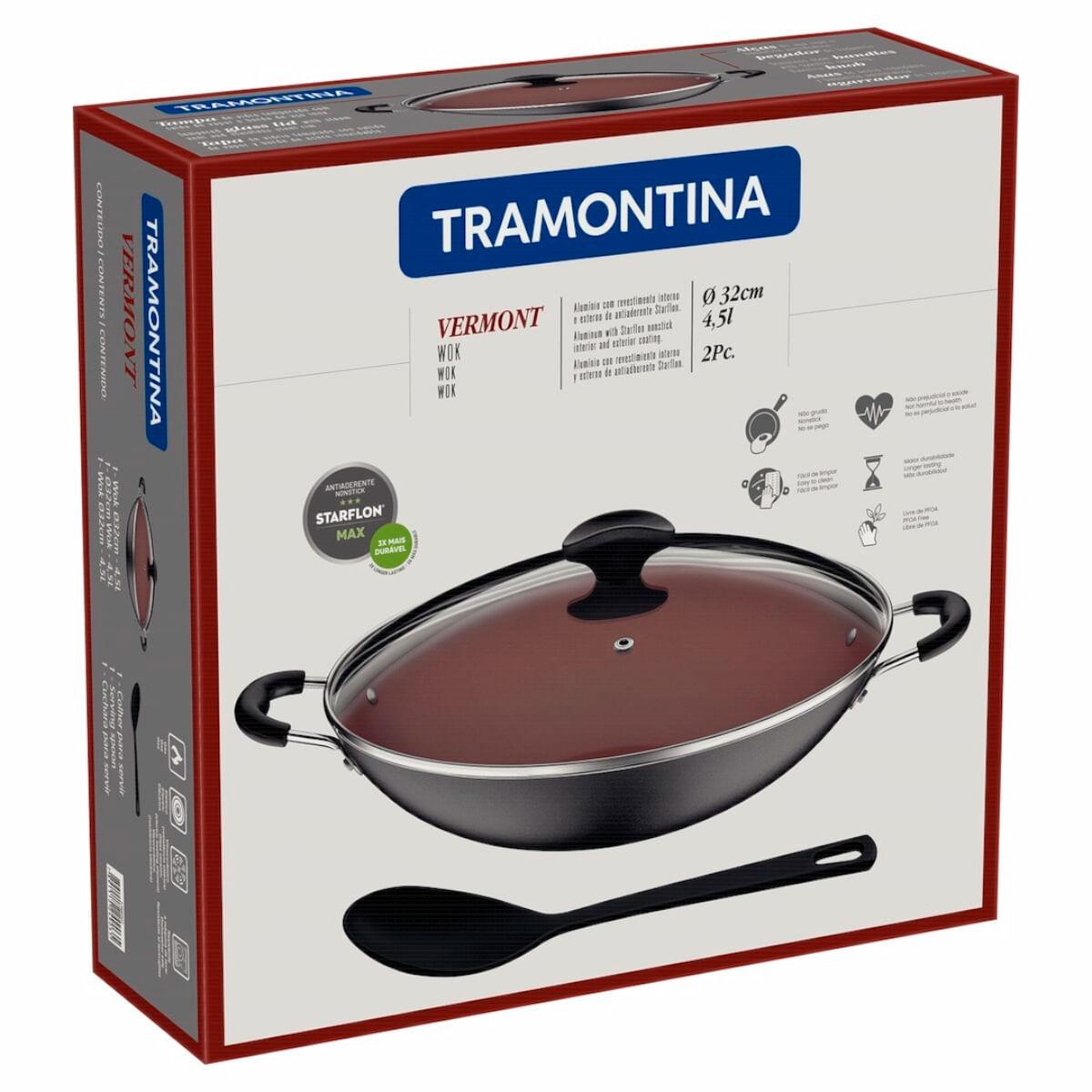 Wok Tramontina Vermont em Alumínio Antiaderente Starflon Max com Tampa Grafite 32 cm 4,5 L