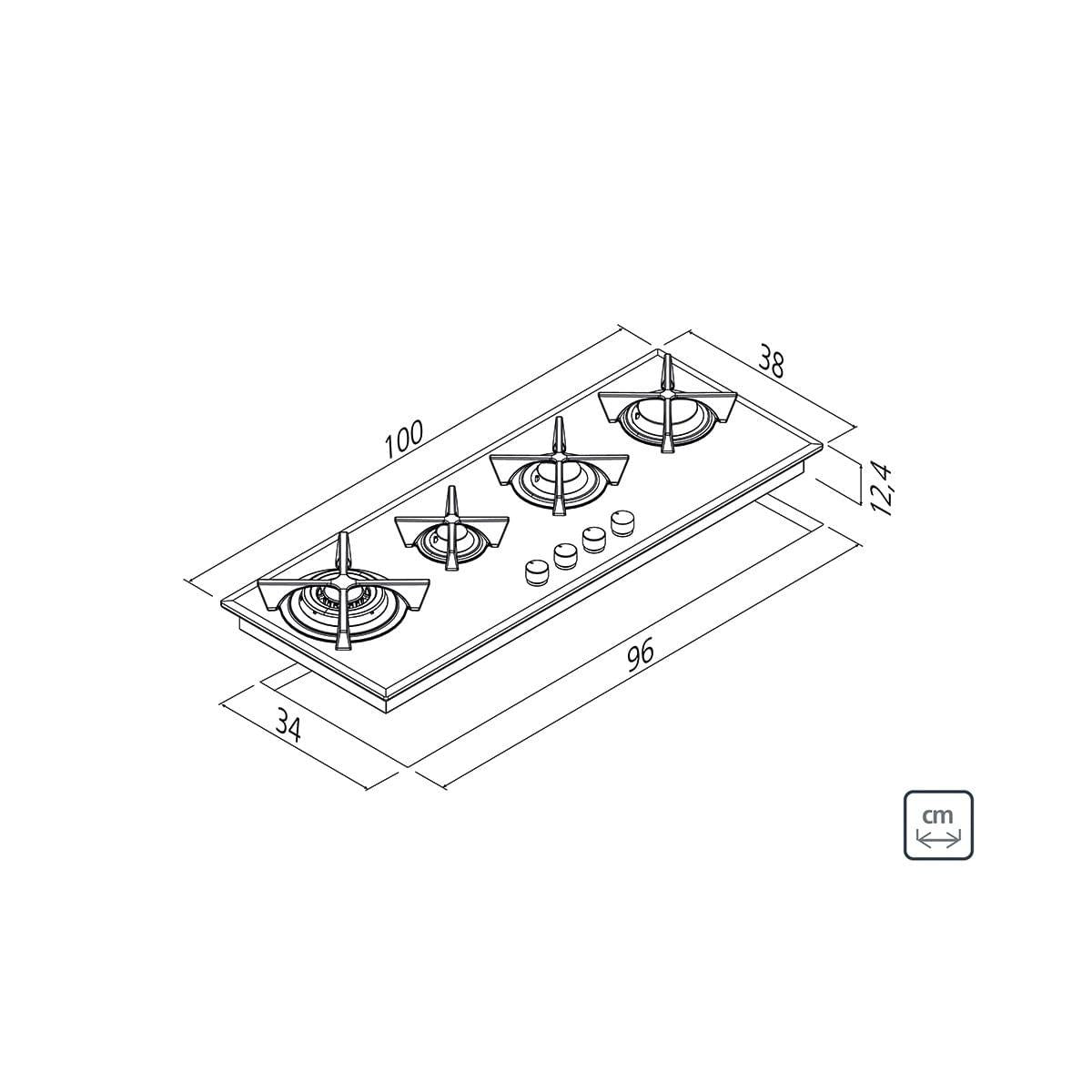 Cooktop a Gás Tramontina Slim Glass Flat 4GG B 100 Safestop em Vidro Temperado Preto e Trempes em Ferro Fundido