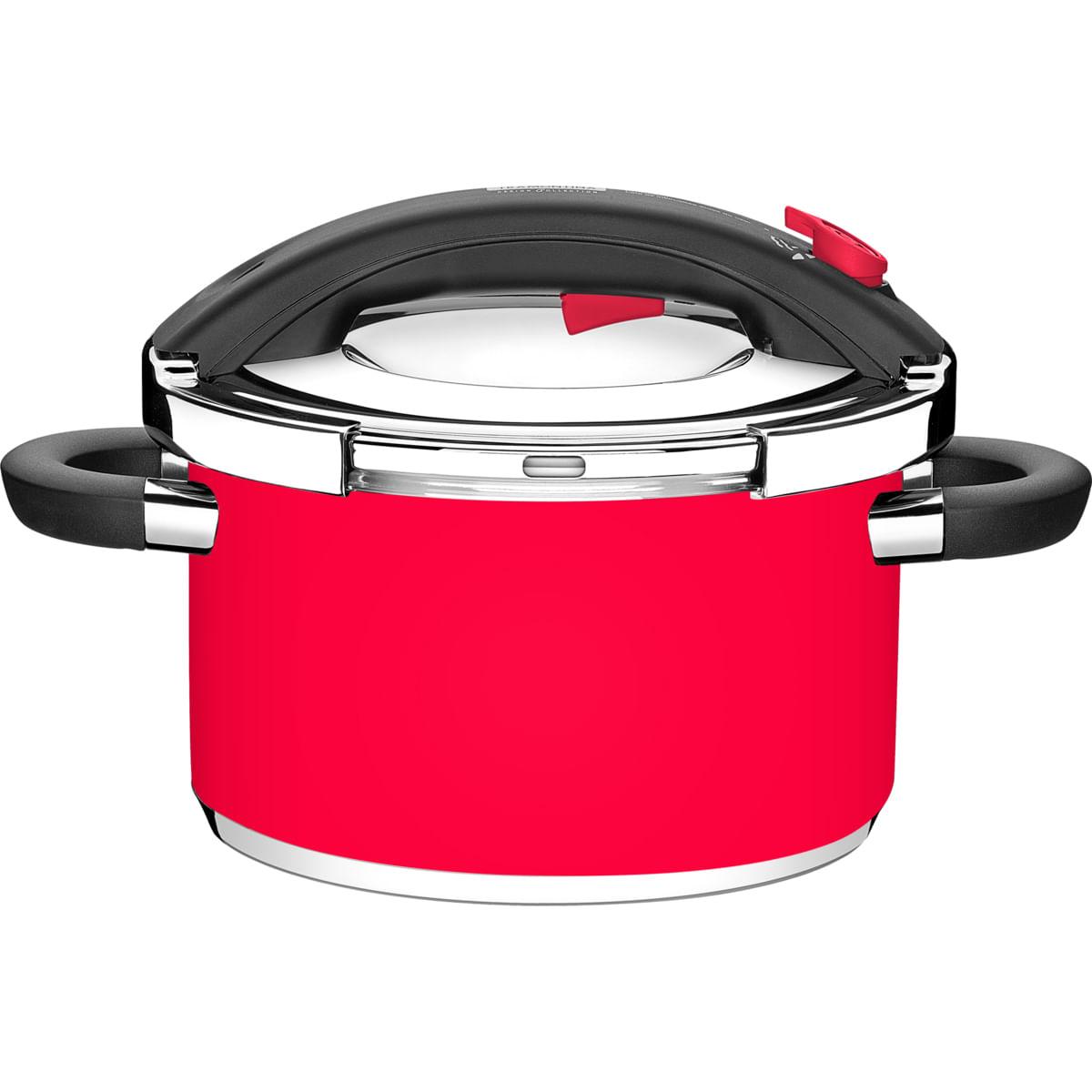 Panela de Pressão Tramontina Vermelha em Aço Inox Fundo Triplo 24 cm 6 Litros