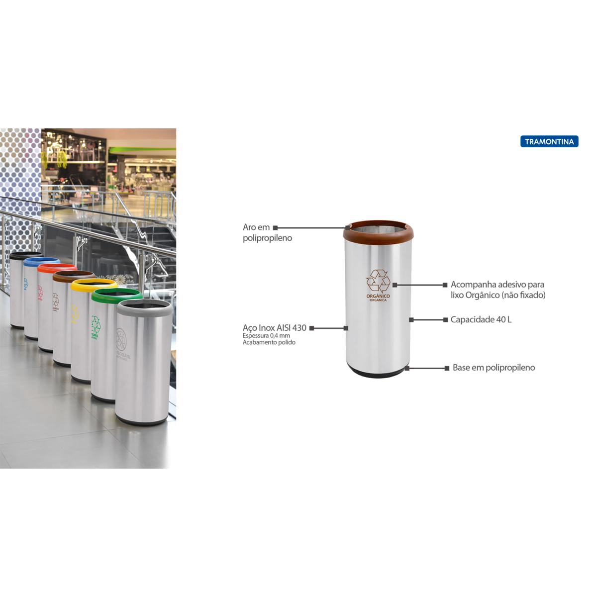 Lixeira Inox Tramontina 40 Litros Cápsula Selecta Plus Marrom