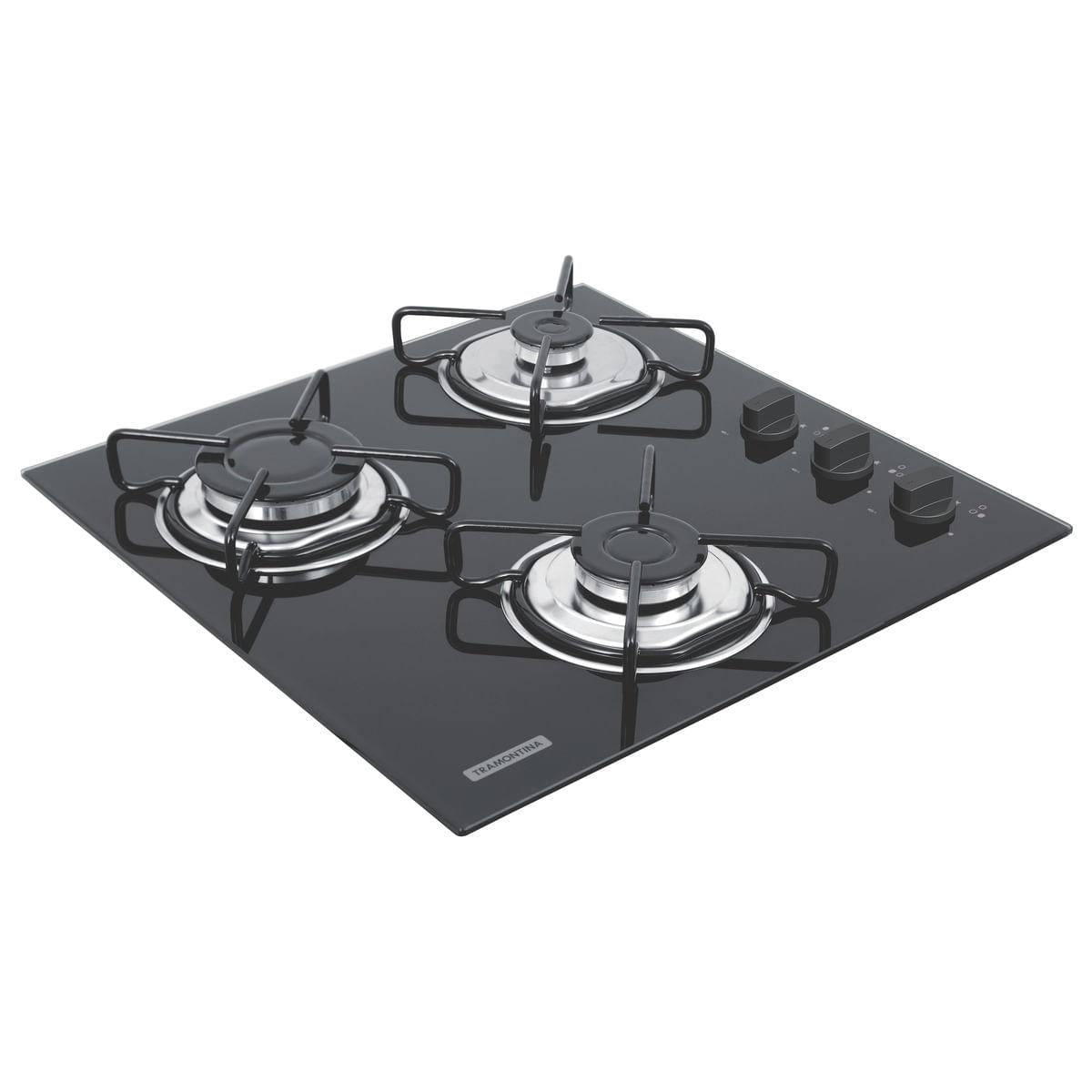 Cooktop a Gás Tramontina 3 Queimadores Brasil em Vidro Temperado Preto