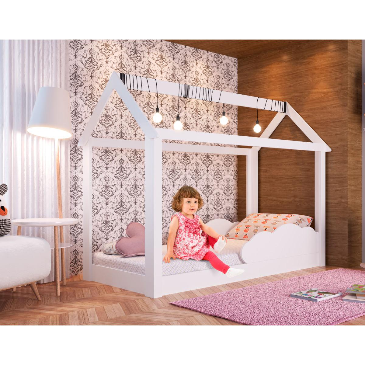 Cama Infantil Montessoriana Branca com Nuvem Branca BY401 Completa Móveis