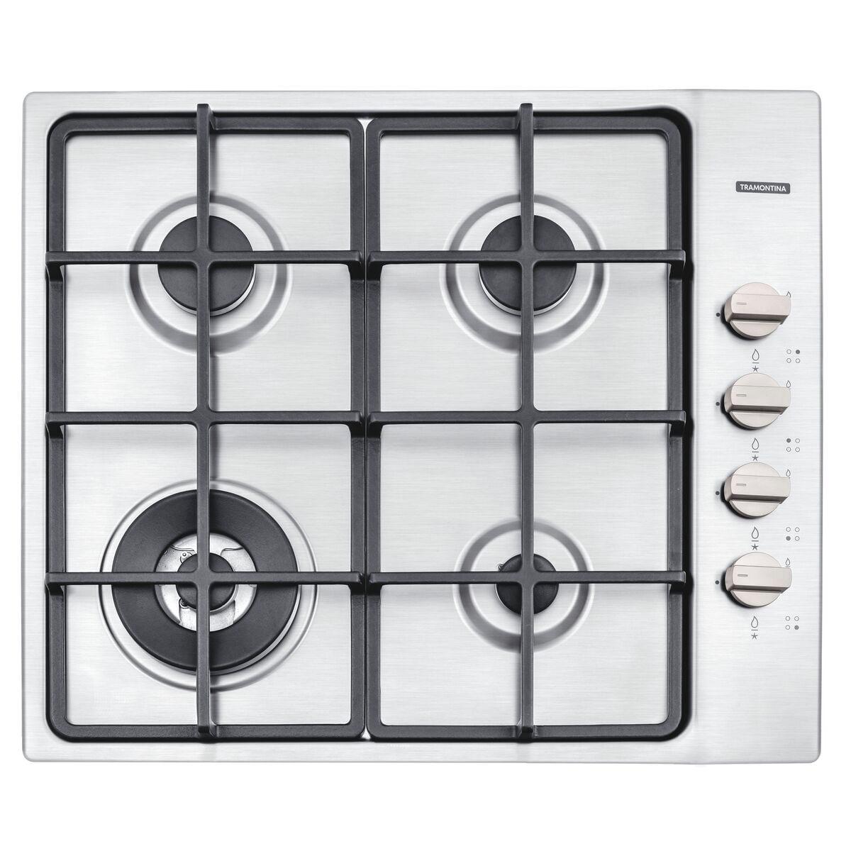Cooktop a Gás Tramontina Square em Aço Inox Trempes em Ferro Fundido 4 Queimadores