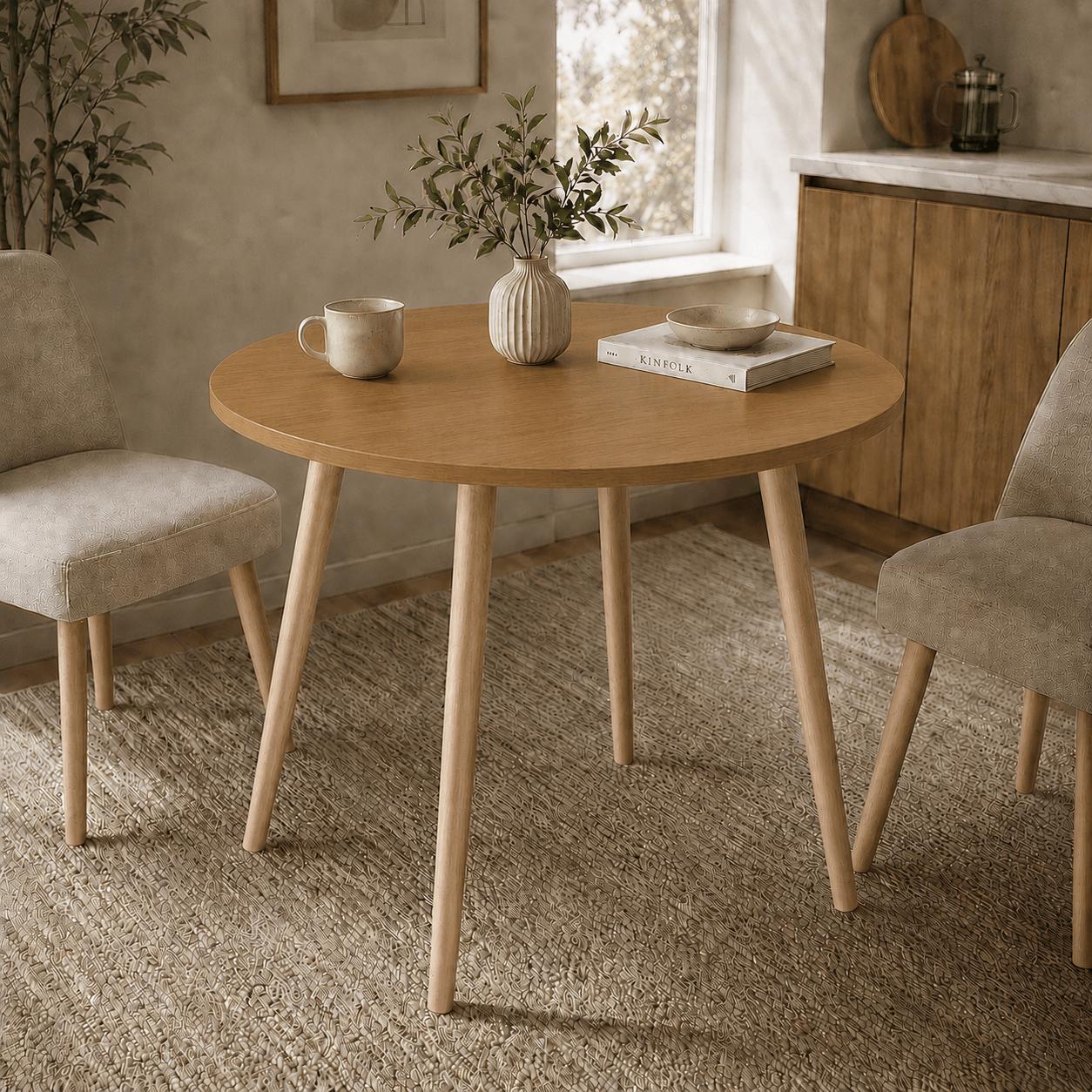 Mesa Jantar Sofia Redonda 80cm Freijó Natura 18mm Pés de Madeira Natural Marin