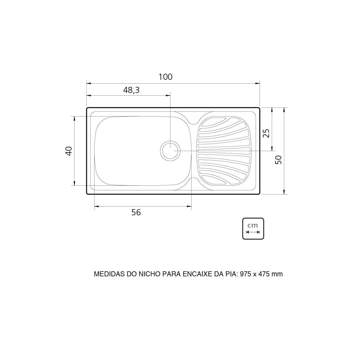 Cuba de Sobrepor Inox Acetinado 100x50cm Alpha 56 R Perfecta Tramontina 93854602