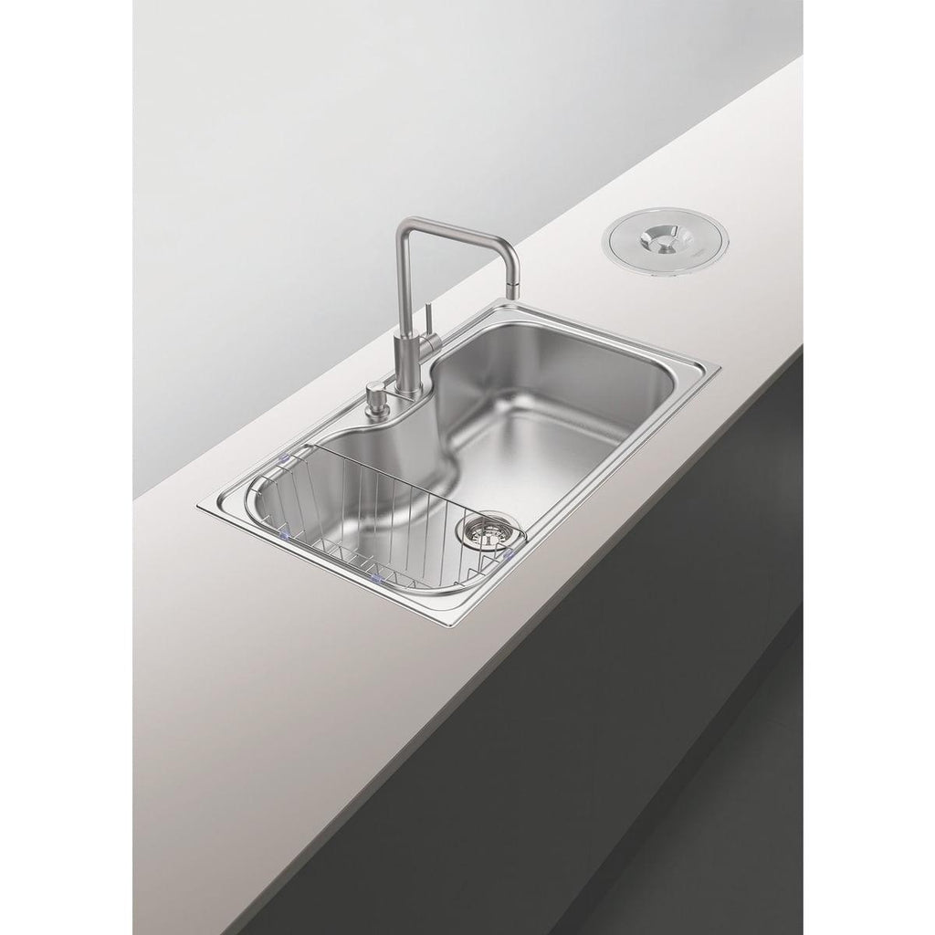 Cuba de Sobrepor Tramontina Morgana Maxi em Aço Inox Acetinado 86 x 50 cm com Válvula Dosador de Sabão e Cesto Aramado