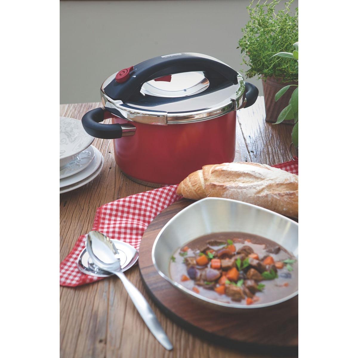 Panela de Pressão Tramontina Vermelha em Aço Inox Fundo Triplo 24 cm 6 Litros
