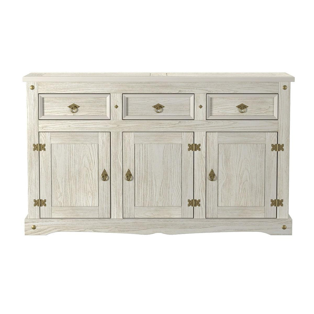 Aparador Buffet em Madeira 3 Portas 3 Gavetas 150 cm Patina Branca Elliottiis