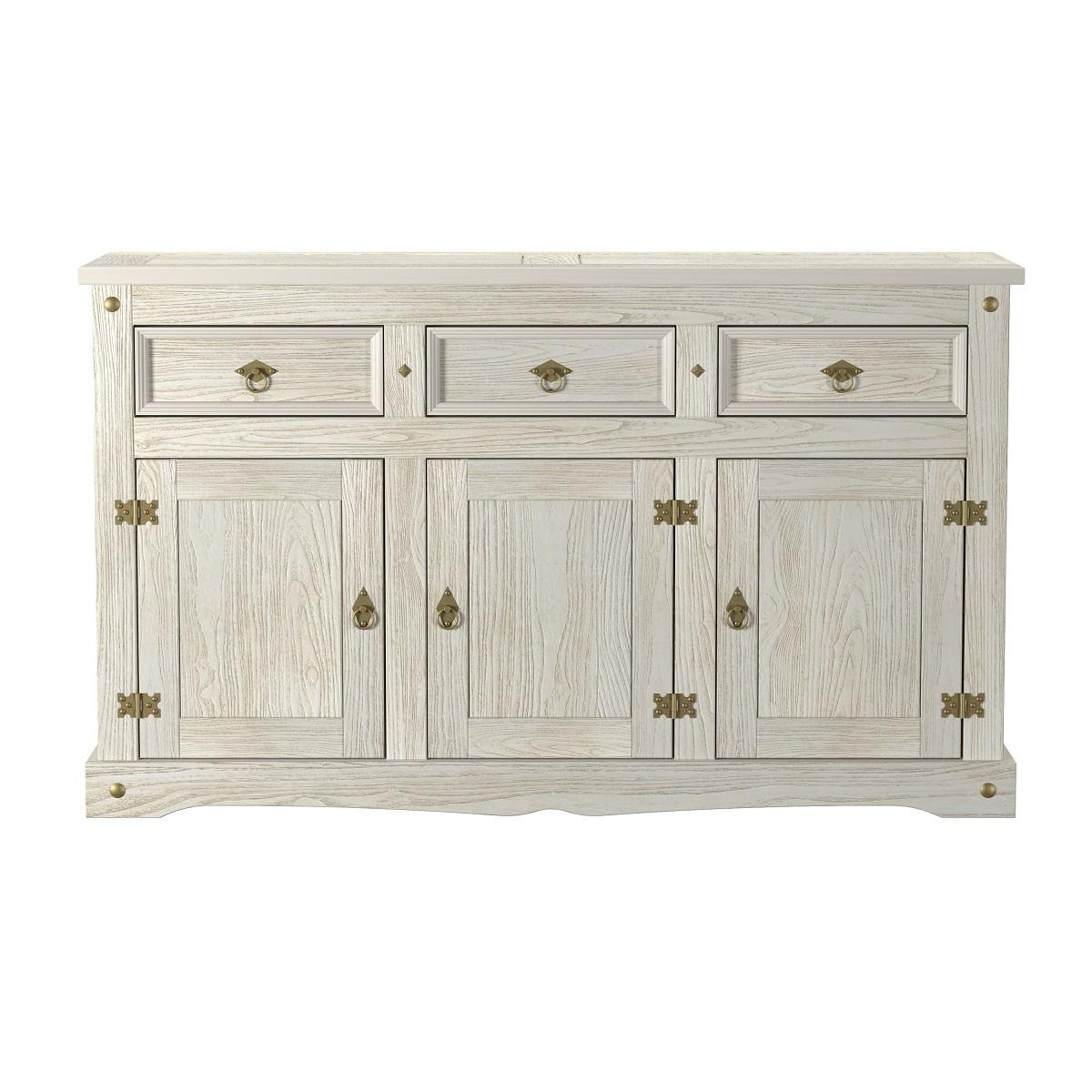 Aparador Buffet em Madeira 3 Portas 3 Gavetas 150 cm Patina Branca Elliottiis