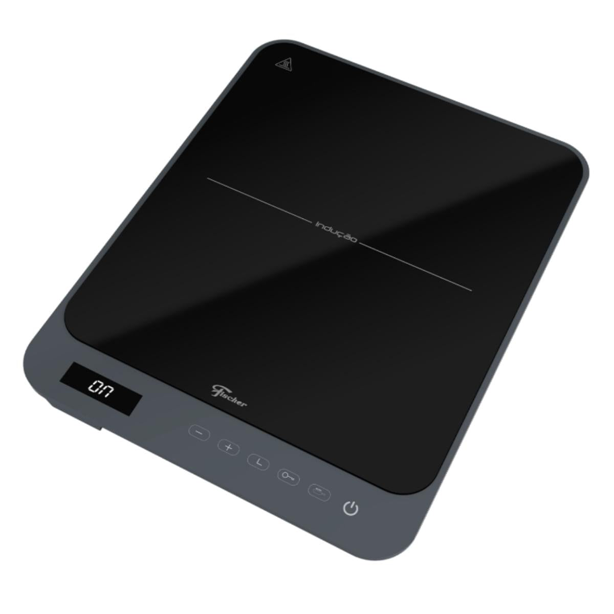 Cooktop de Indução Portátil Fischer 1 Boca Bivolt Touch Screen Cinza Eiger