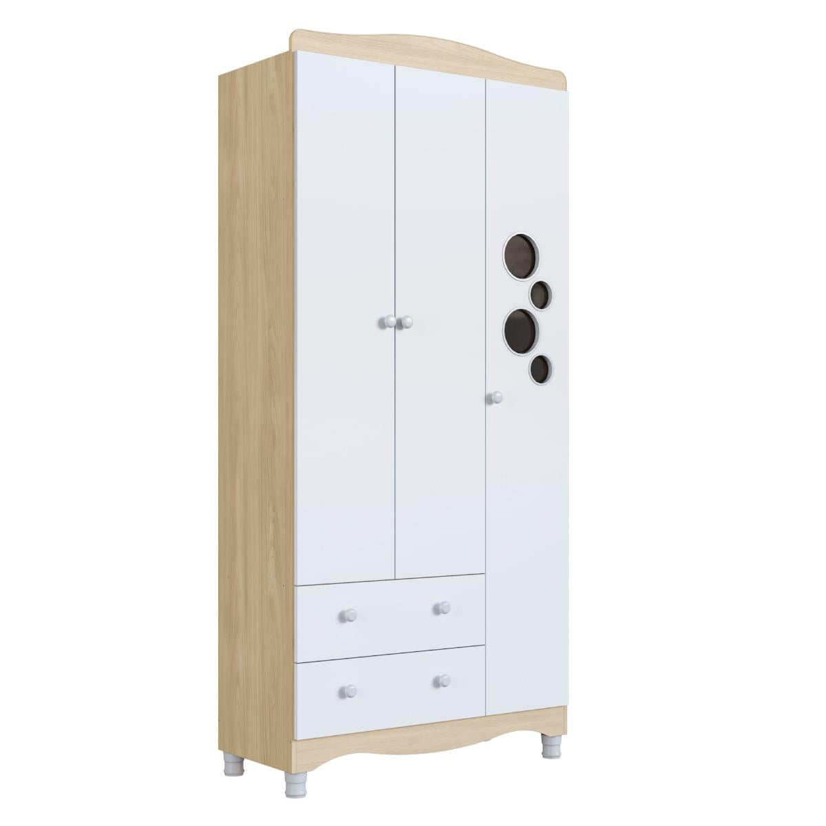 Guarda Roupas Infantil 3 Portas e 2 Gavetas 91x40x198 cm Branco e Carvalho Completa Móveis