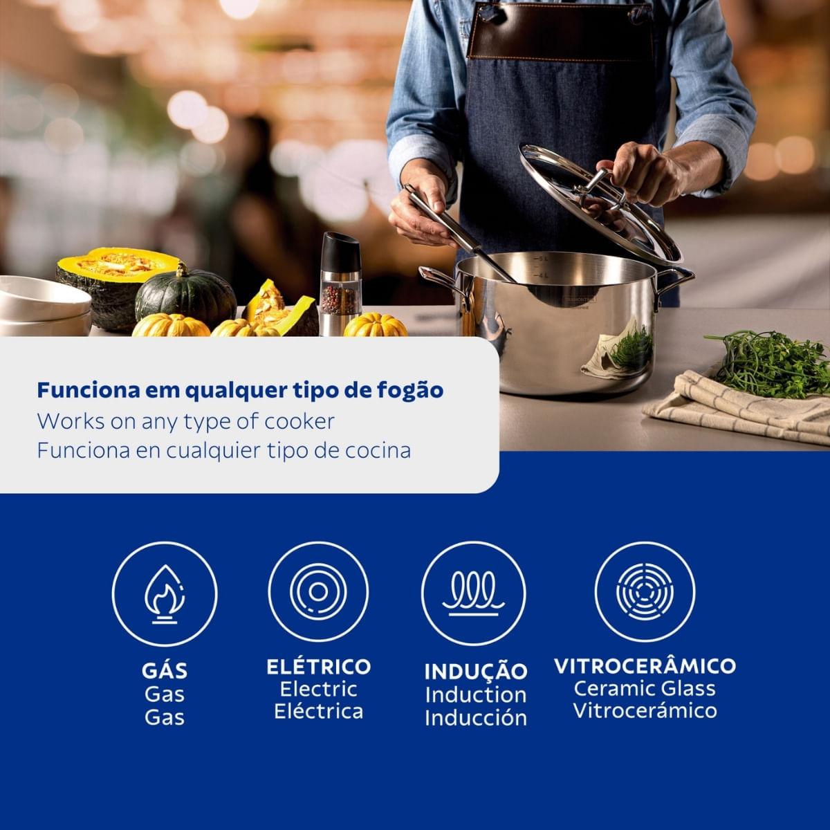 Caçarola Funda Tramontina Grano em Aço Inox 20cm 3,8L Indução