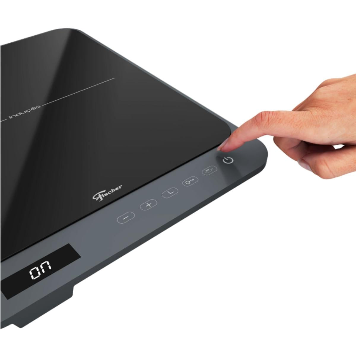 Cooktop de Indução Portátil Fischer 1 Boca Bivolt Touch Screen Cinza Eiger