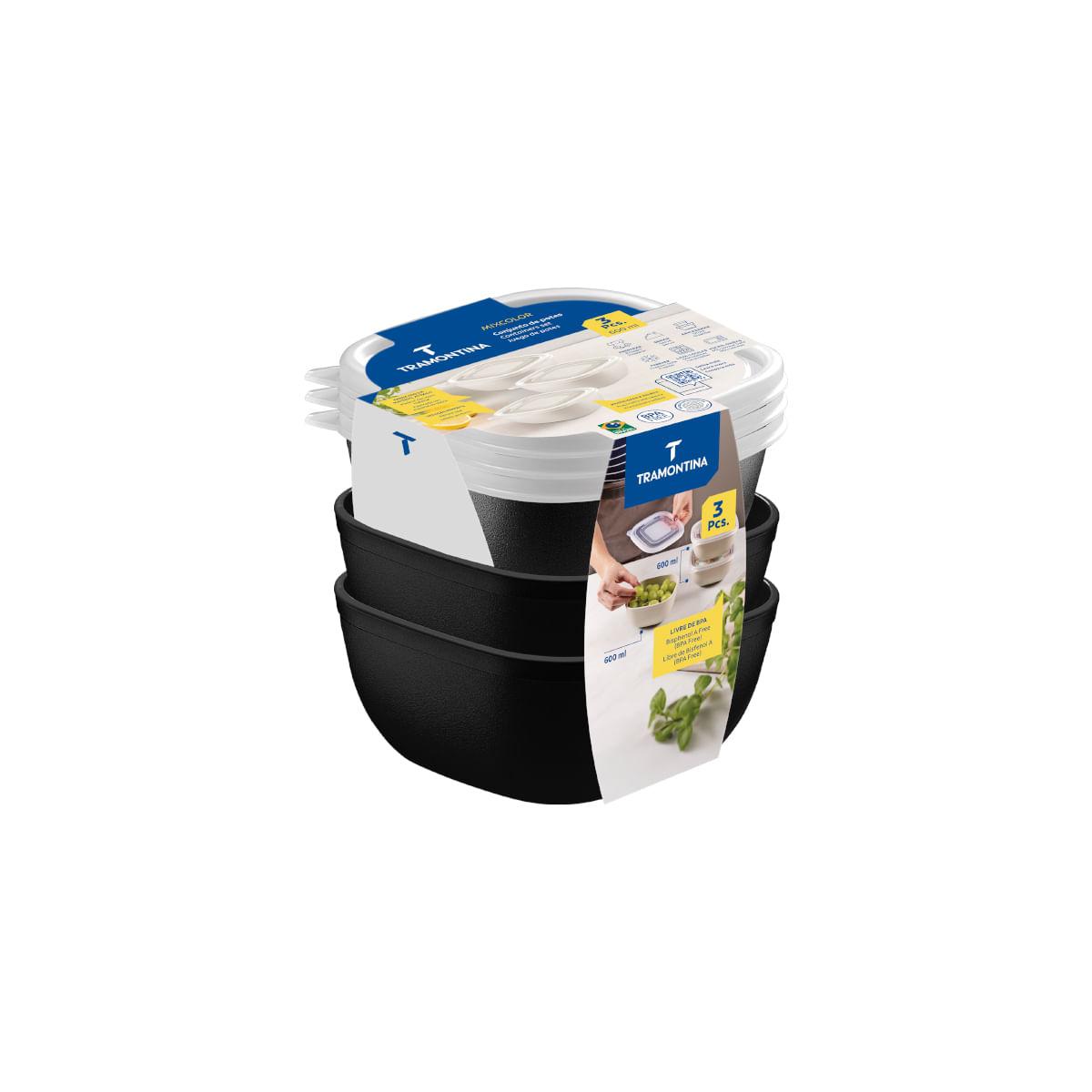 Jogo de Potes Tramontina MixColor Polipropileno Preto 600 ml 3 Peças