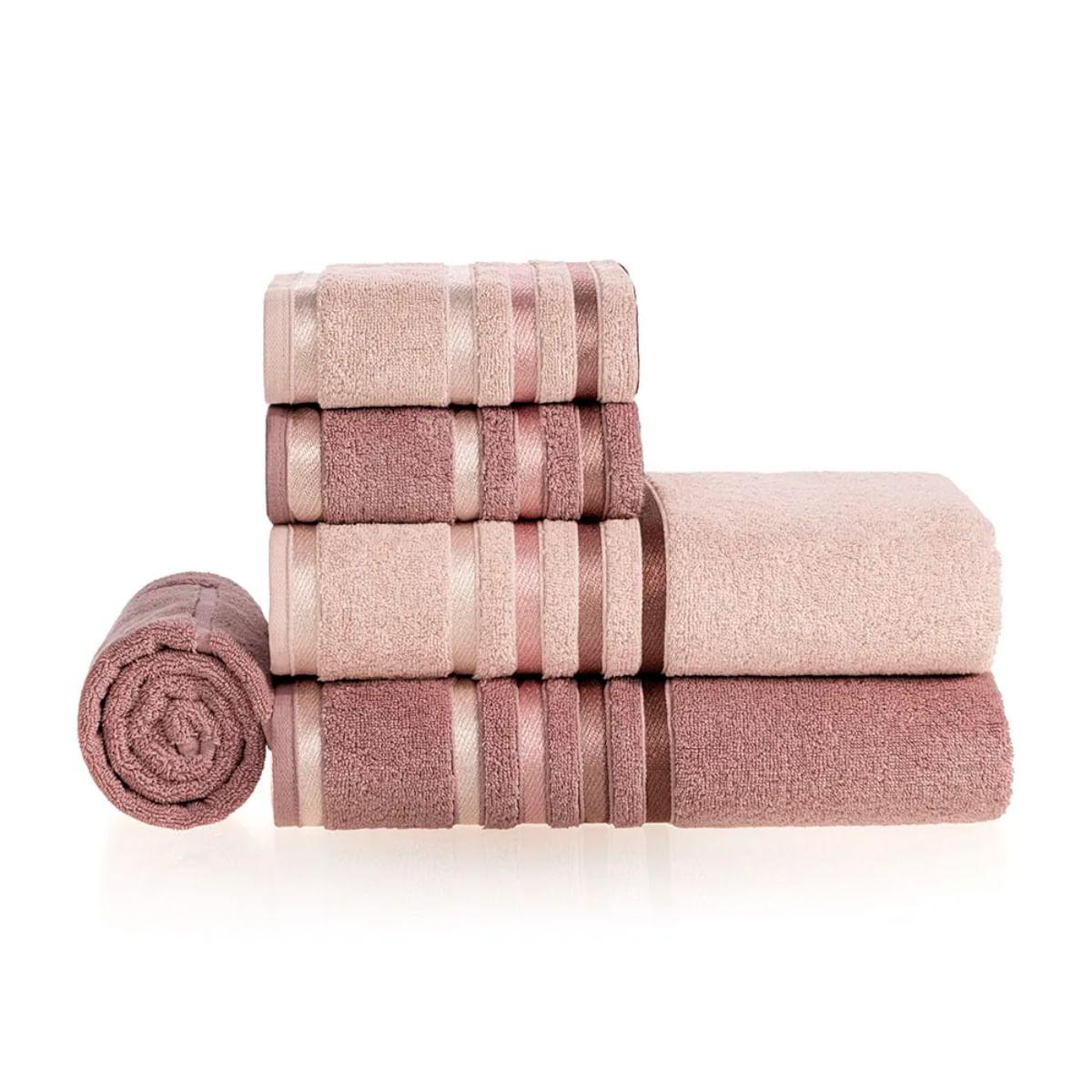 Jogo de Banho 5 Peças Fio Penteado Karsten Lumina Rosé Rosa Vintage