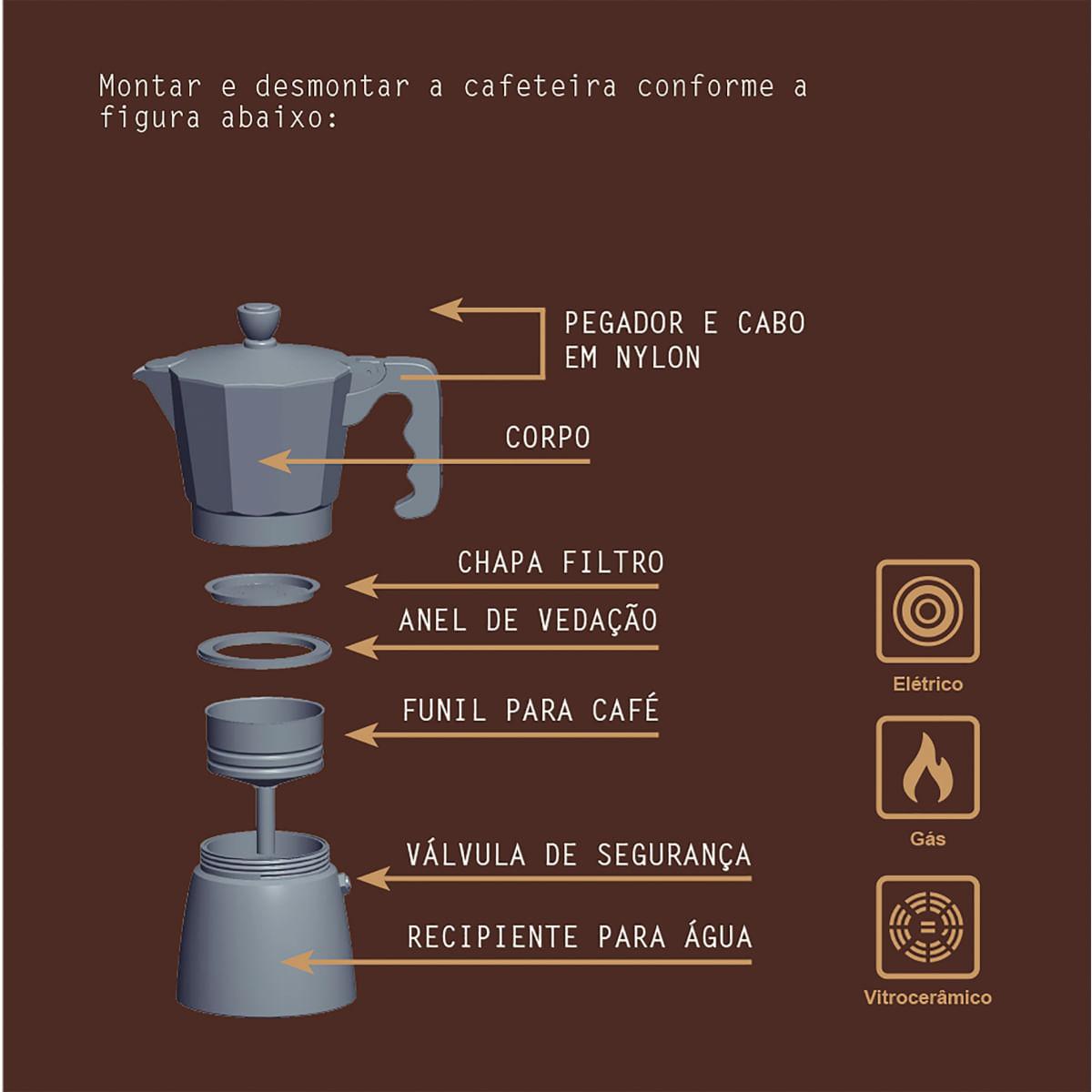 Cafeteira Expresso Italiana Tramontina em Alumínio Preto com Cabo em Nylon 320 ml
