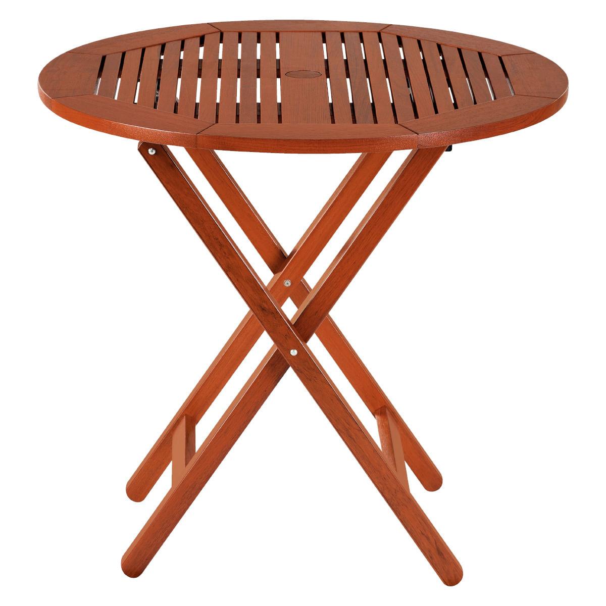 Mesa de Madeira Tramontina Redonda 80 cm Dobrável em Jatobá com Eco Blindage 4 Lugares