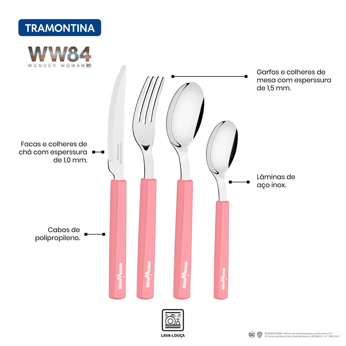Faqueiro Tramontina Mulher Maravilha 1984 com Lâminas em Aço Inox e Cabos de Polipropileno Rosé 16 Peças