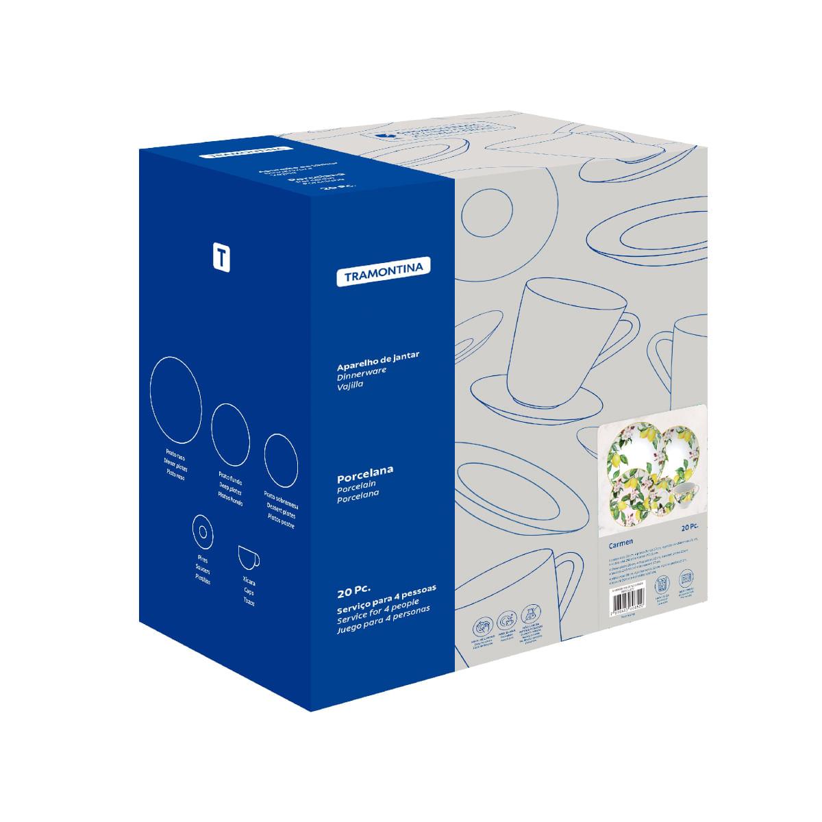 Aparelho de Jantar Tramontina Carmen em Porcelana Decorada 20 Peças