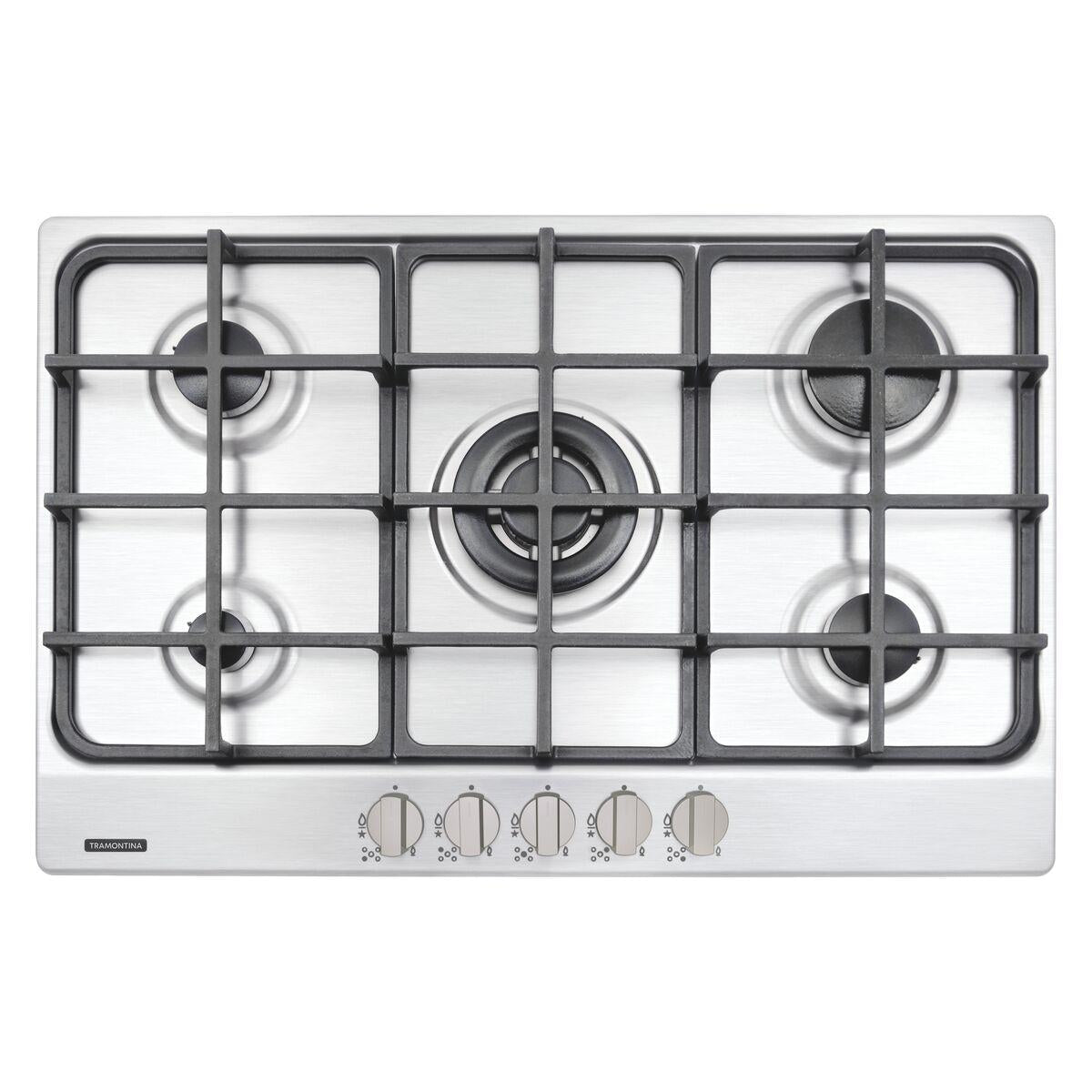 Cooktop a Gás Tramontina New Penta 5GX Tri 75 HE Safestop em Aço Inox e Trempes em Ferro Fundido 5 Queimadores