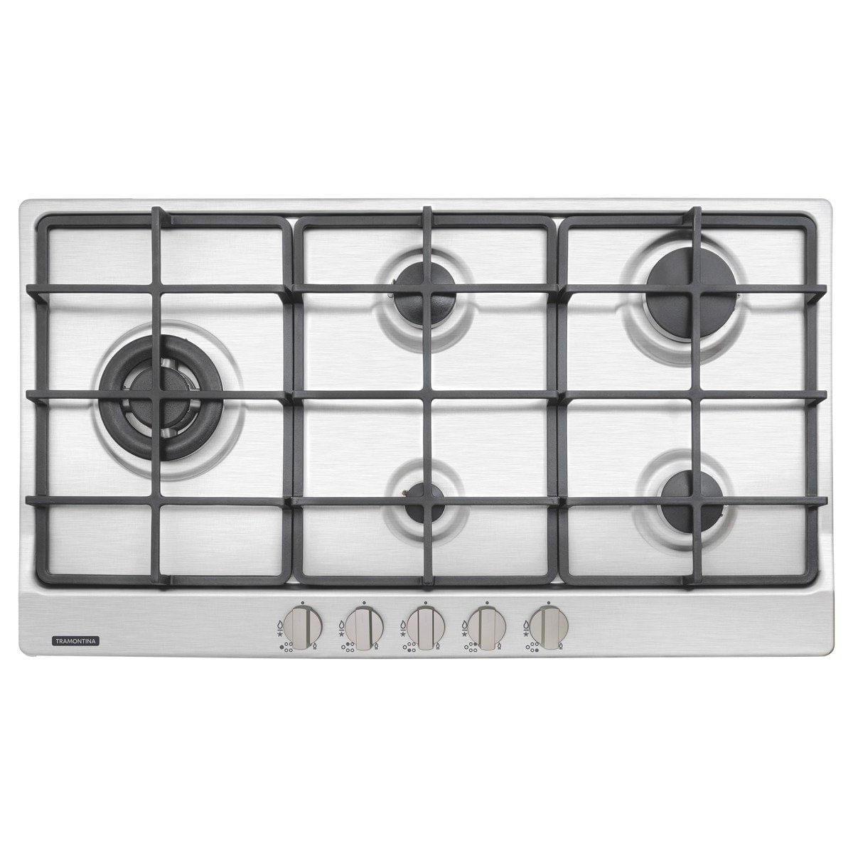 Cooktop a Gás Tramontina Penta Plus 5GX TRI HE Safestop 90 em Aço Inox e Trempes em Ferro Fundido