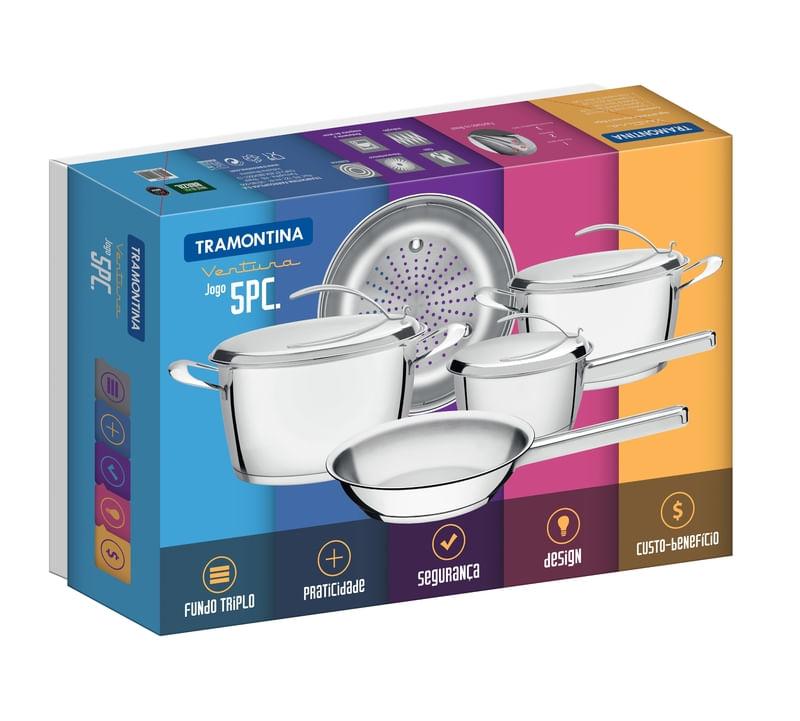 Jogo de Panelas Aço Inox 5 Peças VENTURA Tramontina 65360290