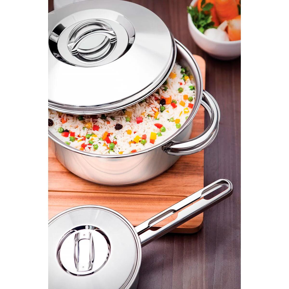 Caçarola Tramontina Solar Rasa em Aço Inox Fundo Triplo com Tampa e Alças 28 cm 7,1 L
