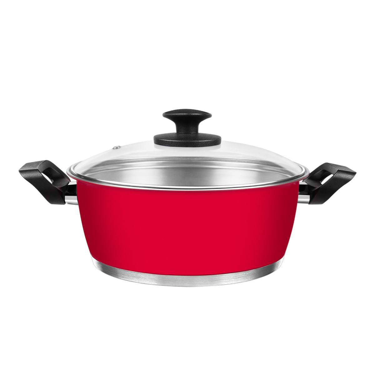 Caçarola Tramontina Ventura Color Rasa Vermelha com Tampa e Alças 22 cm 3,3 Litros