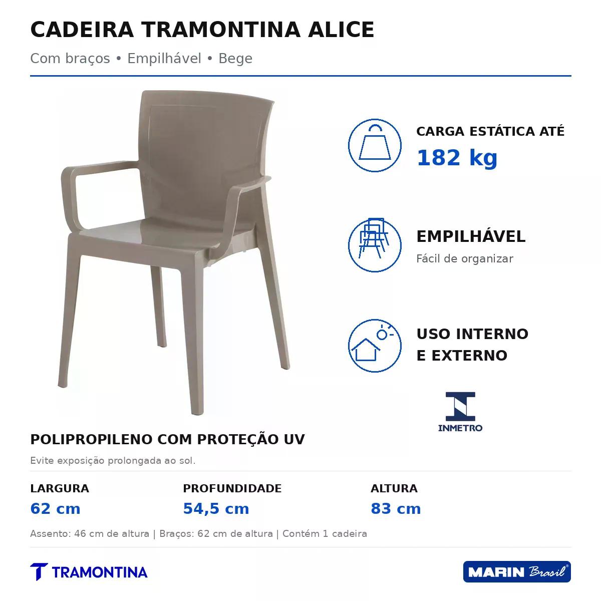 Cadeira Tramontina Alice com Braços Empilhável Bege