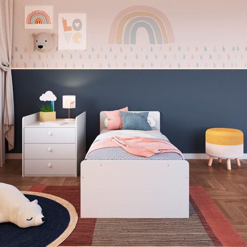 Berço Cama com Cômoda e Cama Auxiliar Branco Completa Móveis