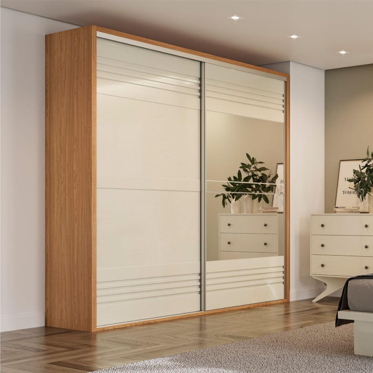 Guarda-Roupa com Espelho 2 Portas de Correr 223 cm Freijó/Off White TW602E JW Dalla Costa