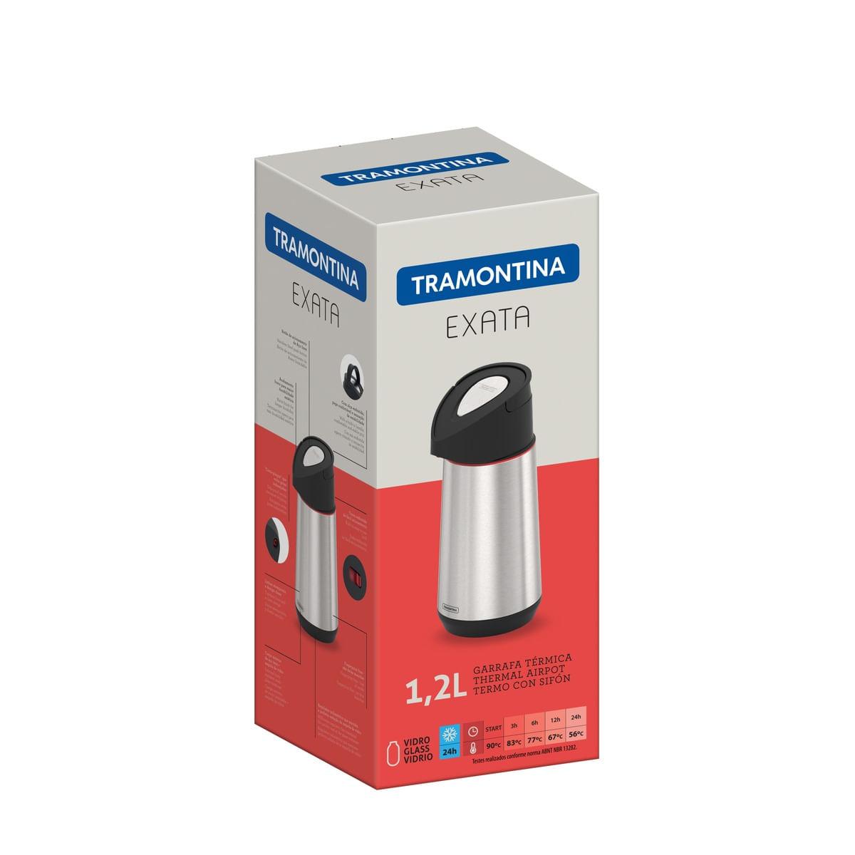 Garrafa Térmica Tramontina 1,2 Litros Exata em Aço Inox com Ampola de Vidro