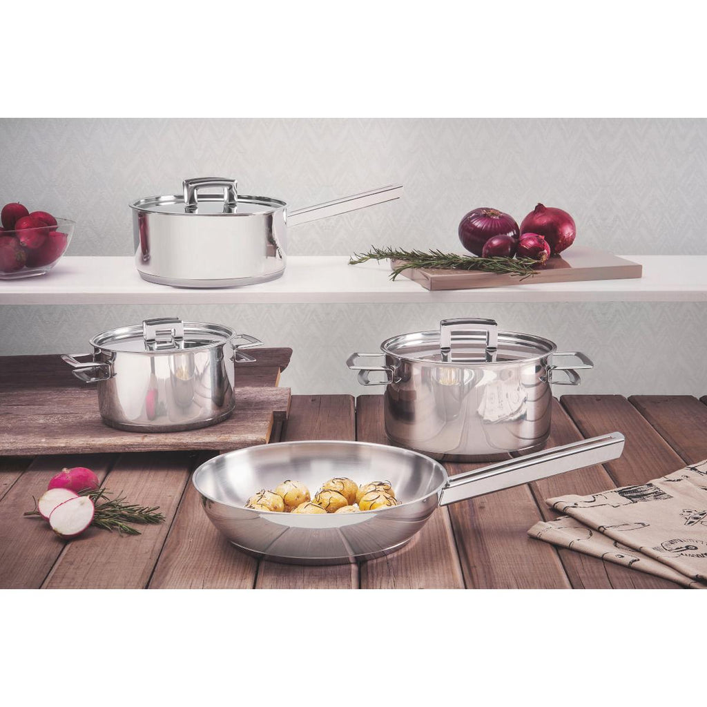 Caçarola Tramontina Brava Rasa Aço Inox com Tampa Plana 16 cm 1,4 L