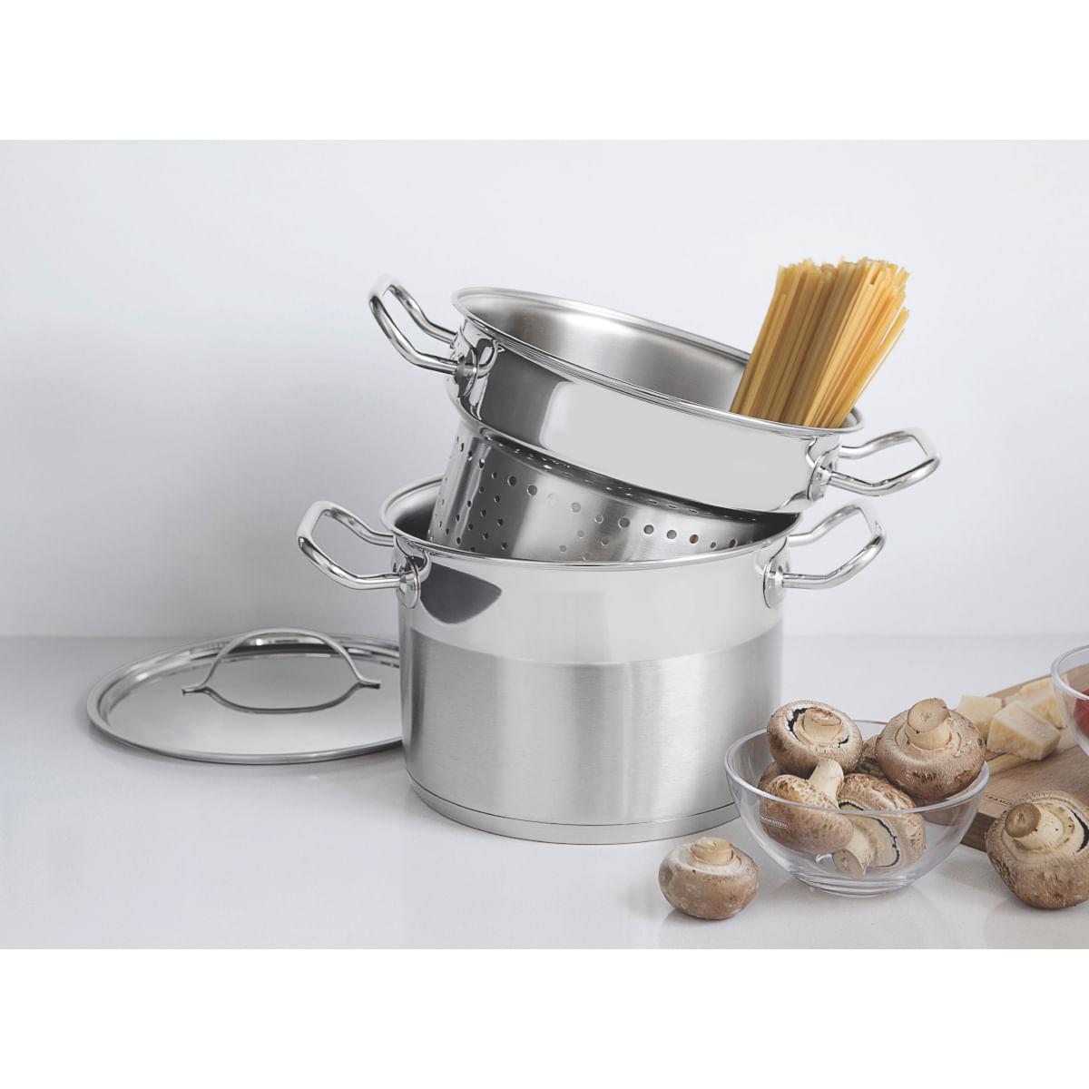Jogo Cozi-Pasta Tramontina Aço Inox Professional 2 Peças 24 cm
