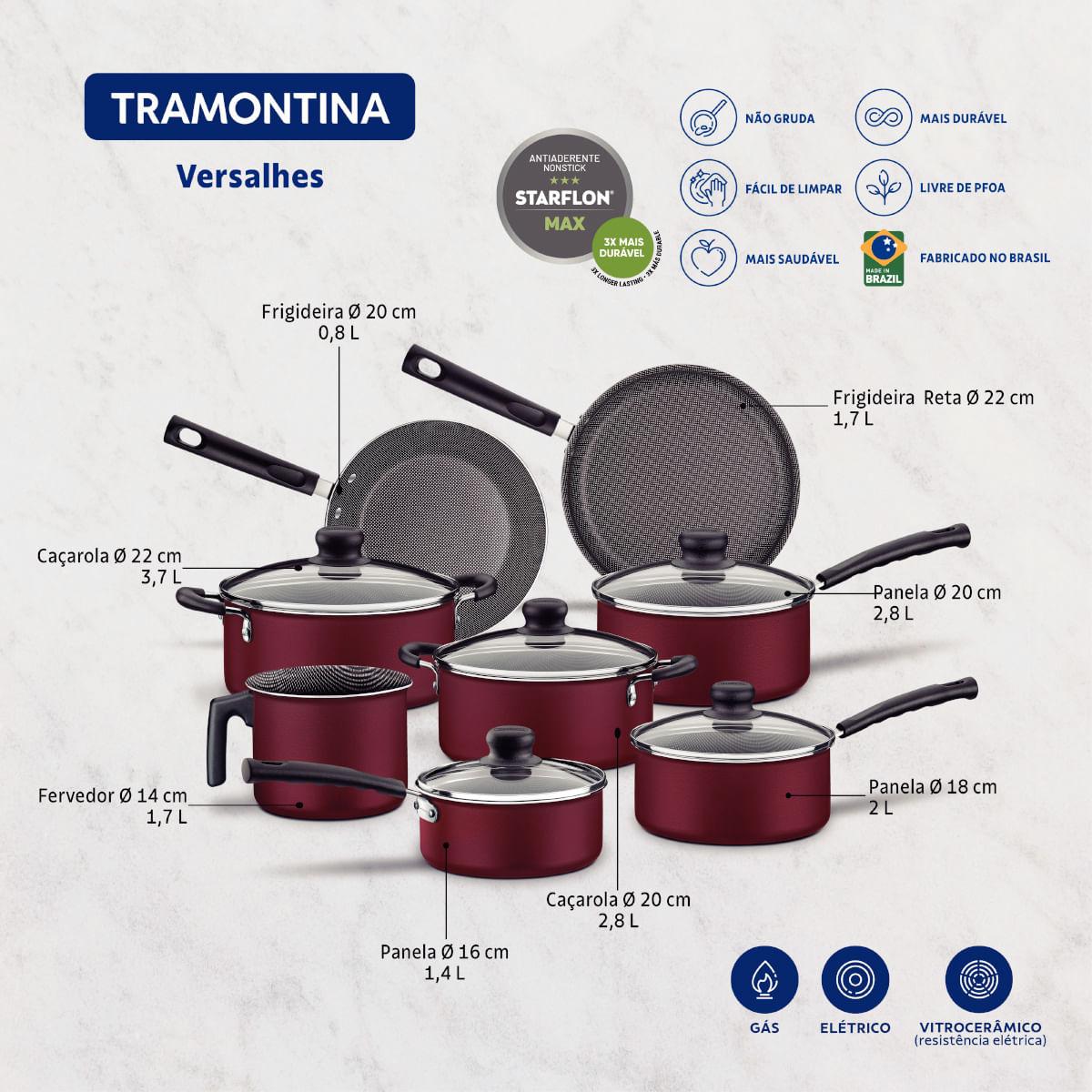 Jogo de Panelas Tramontina Versalhes 08 Peças Alumínio Antiaderente Starflon Max Vermelho