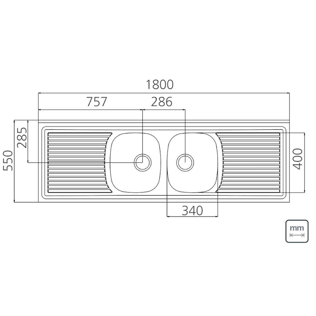 Pia de Apoio Tramontina Ribon 2C 34 em Aço Inox 180 x 55 cm