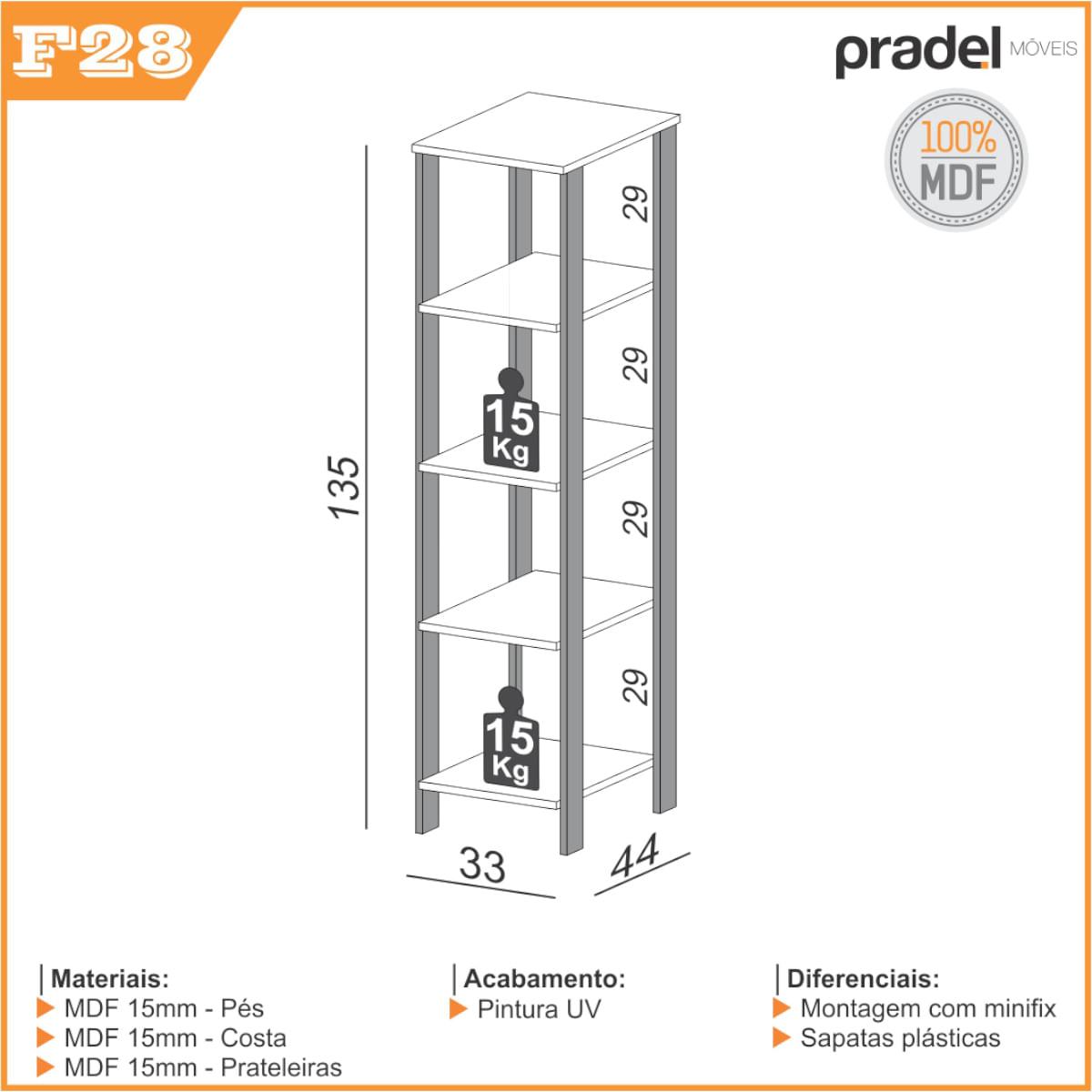 Estante 5 Prateleiras Industrial 33 x 44 x 135 cm F28 Dalla Costa Freijó/Preto