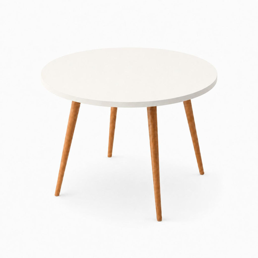 Mesa Jantar Sofia Redonda 80cm Branco Plus 18mm Pés de Madeira Natural Marin