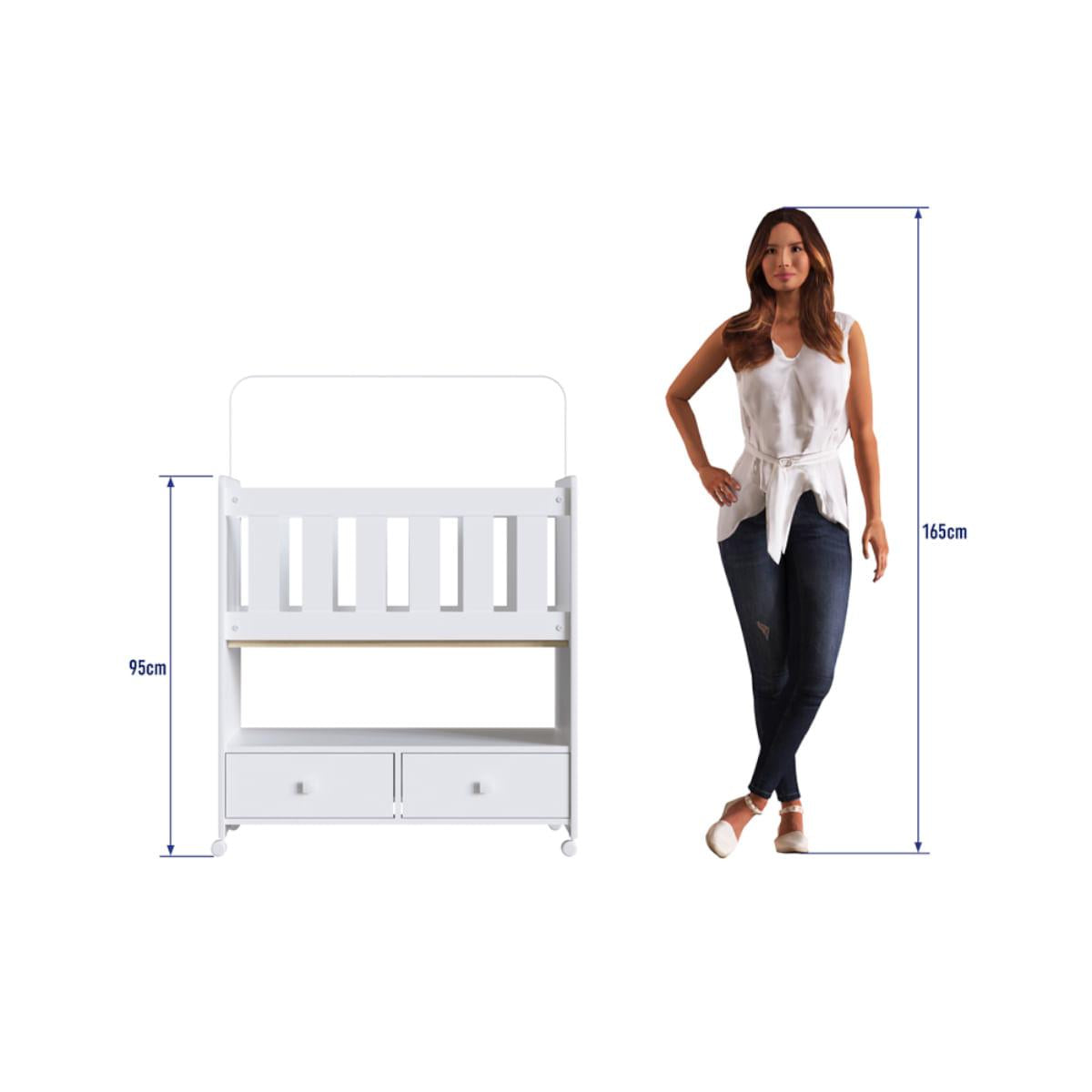 Mini Berço em MDP Branco 2 Gavetas Moisés com Colchão Completa Móveis BY511